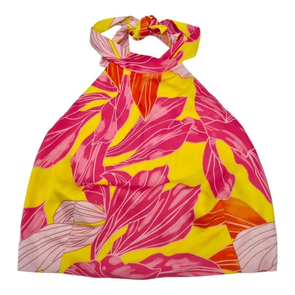 Sigrid olsen yellow and pink satin halter crop top.